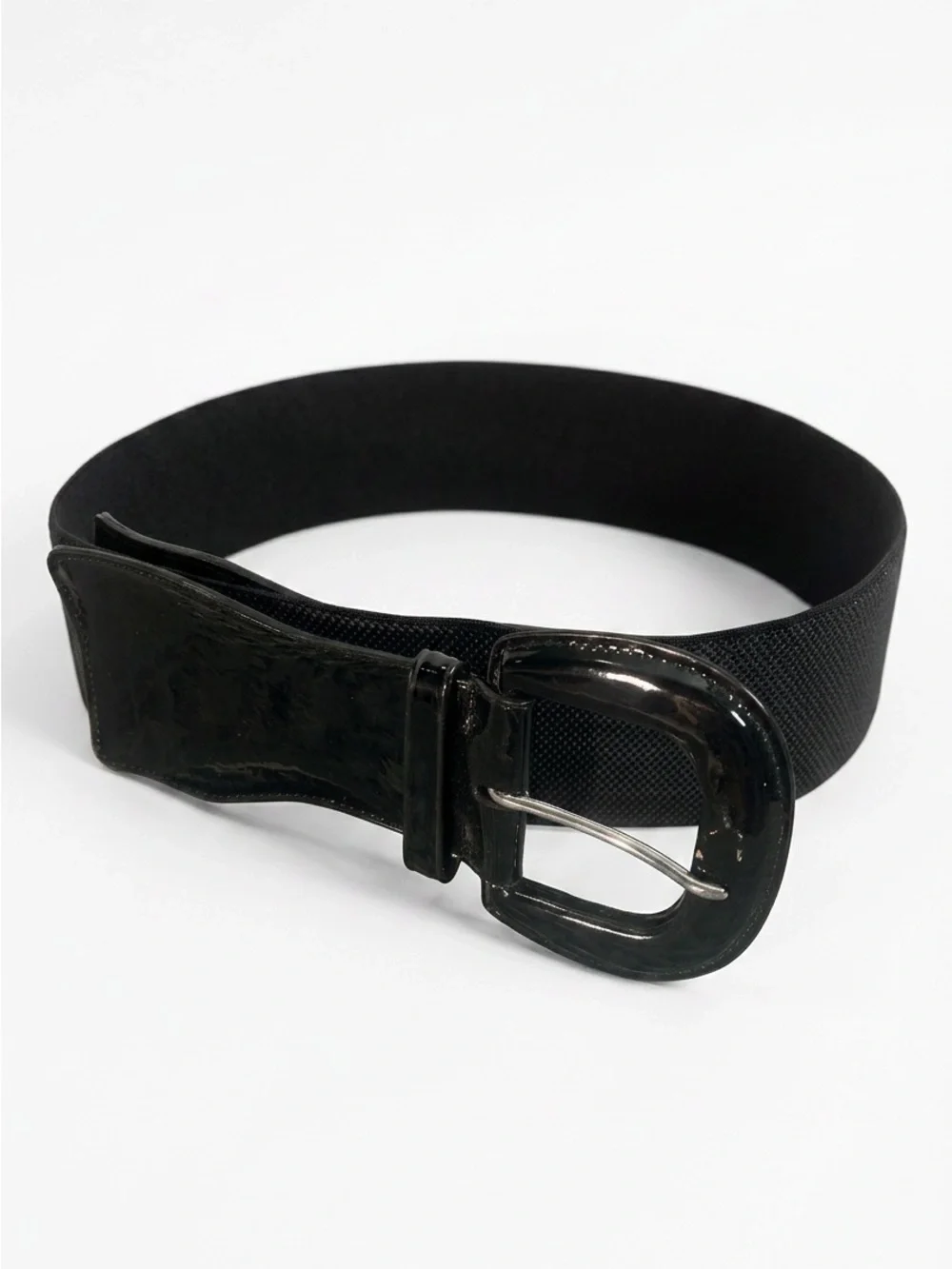 Black Elastic Waist Belt with Gloss Buckle - Lauren Ralph Lauren